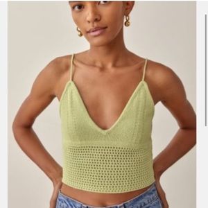 Reformation Green Rosia Open Knit Crop Tank Top